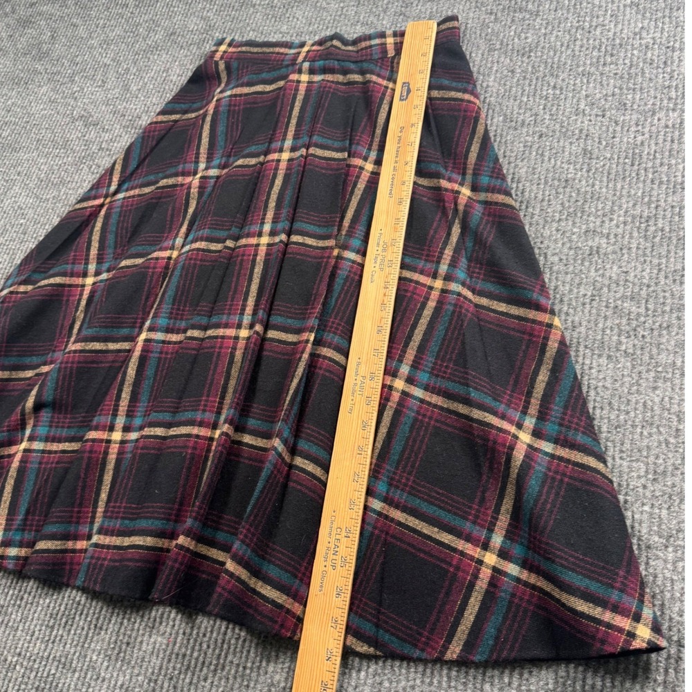 VTG 70s Plaid Pleated Midi Skirt Burgundy Green Academia Cottagecore A-Line Midi - Picture 4 of 5